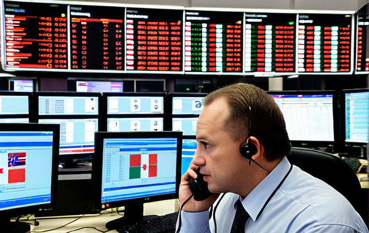 **
A busy currency dealer in Warsaw, Poland, surrounded by computer screens displaying exchange rates for PLN, EUR, and USD. He is on the phone, negotiating a deal with a client. In the background, you can see the Warsaw Stock Exchange building and a Polish flag. The atmosphere is energetic and fast-paced. Focus on conveying the importance of local knowledge and real-time decision-making.
**